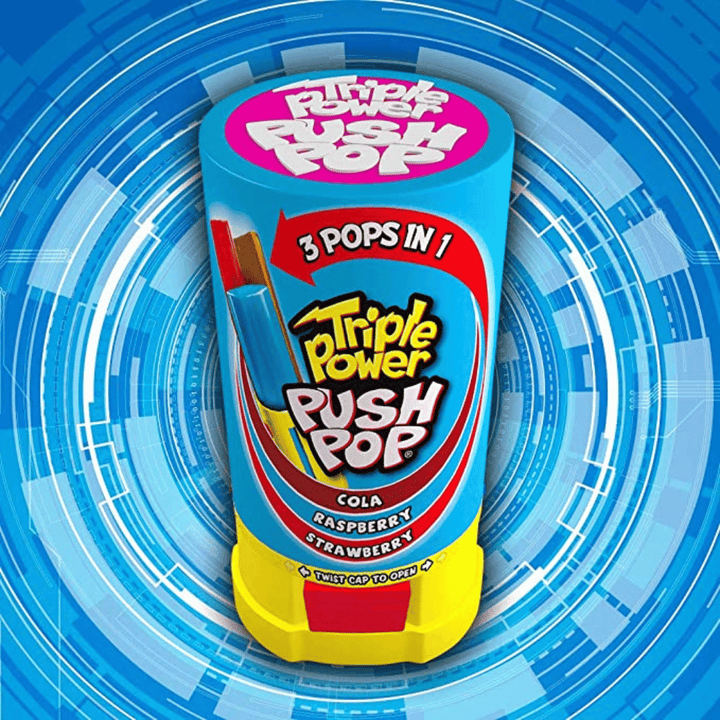 Bazooka 3 Pops in 1 Triple Power Push Pop Cola Raspberry Strawberry 12x34g
