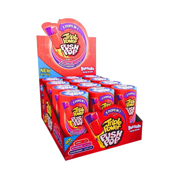 Bazooka Triple Power Push Pop Red 12x34g (1)