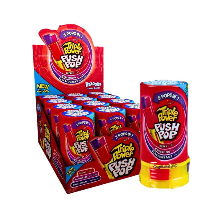 Bazooka Triple Power Push Pop Red 12x34g