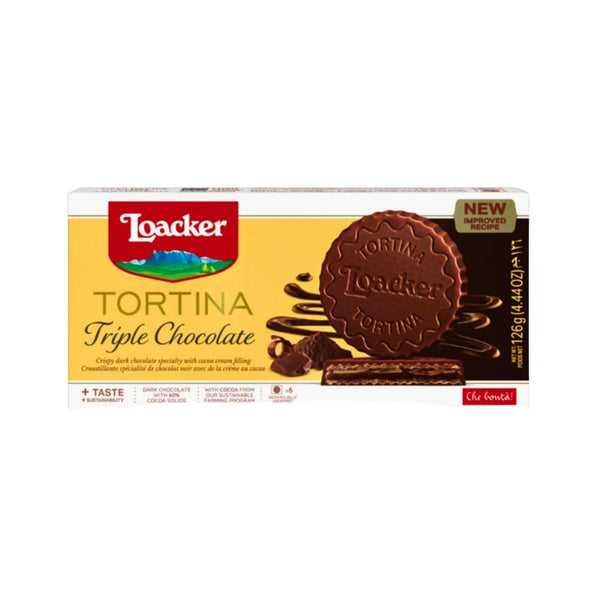 Loacker Tortina Triple Chocolate Crispy Dark Chocolate with Cream Filling 6x21g