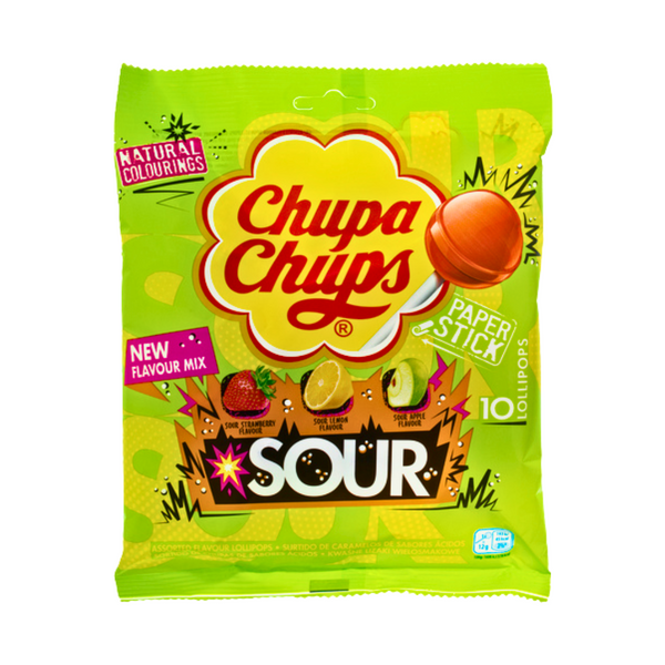 Chupa Chups Sour New Flavor Mix Lollipop 10Pcs*12gr