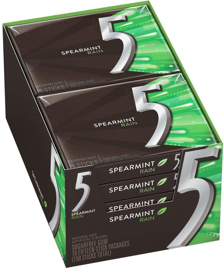 Wrigleys 5 Gum Rain Spearmint Flavoured Sugarfree Chewing Gum