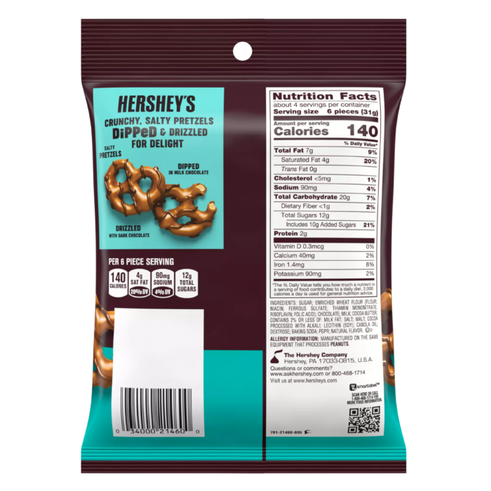 HERSHEY'S DIPPED PRETZELS WITH MILK CHOCOLATE 120G