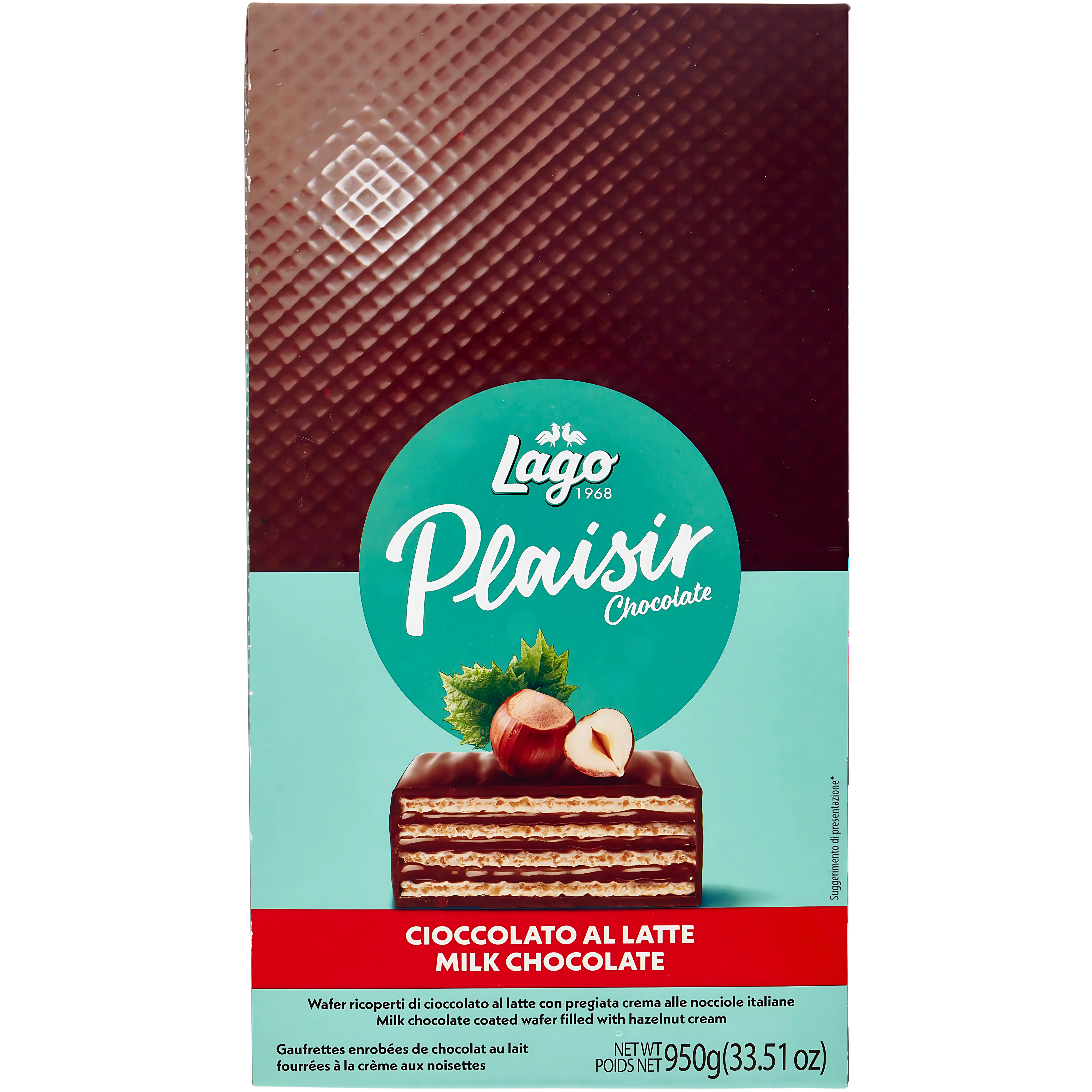 LAGO MILK CHOCOLATE COATED WAFER FILLED WITH HAZELNUT CREAM 25X38GM