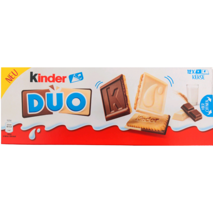 KINDER DUO MILK AND WHITE CHOCOLATE COVERED BISCUITS 150G