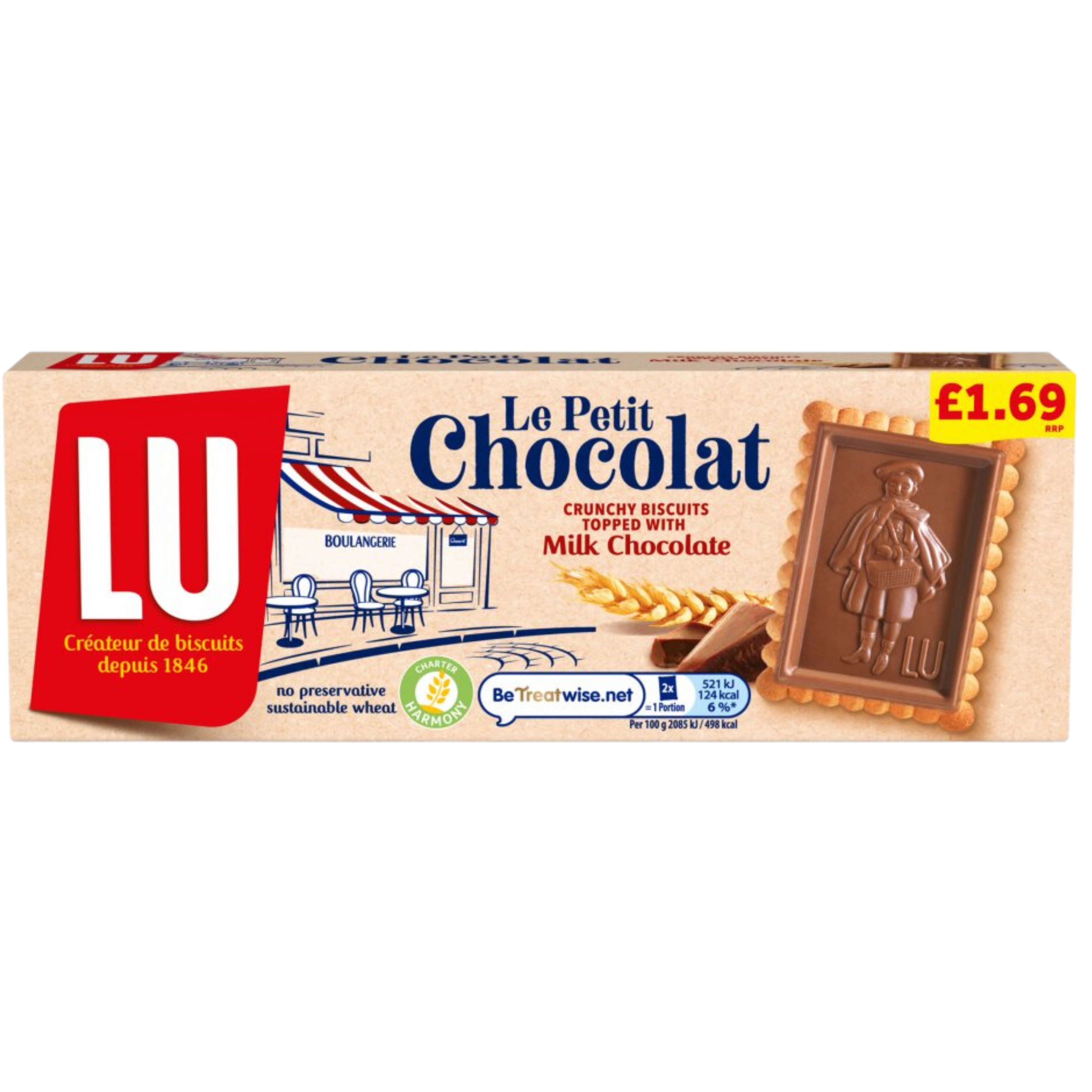 LU LE PETIT CRUNCHY BISCUITS TOPPED WITH MILK CHOCOLATE 150G