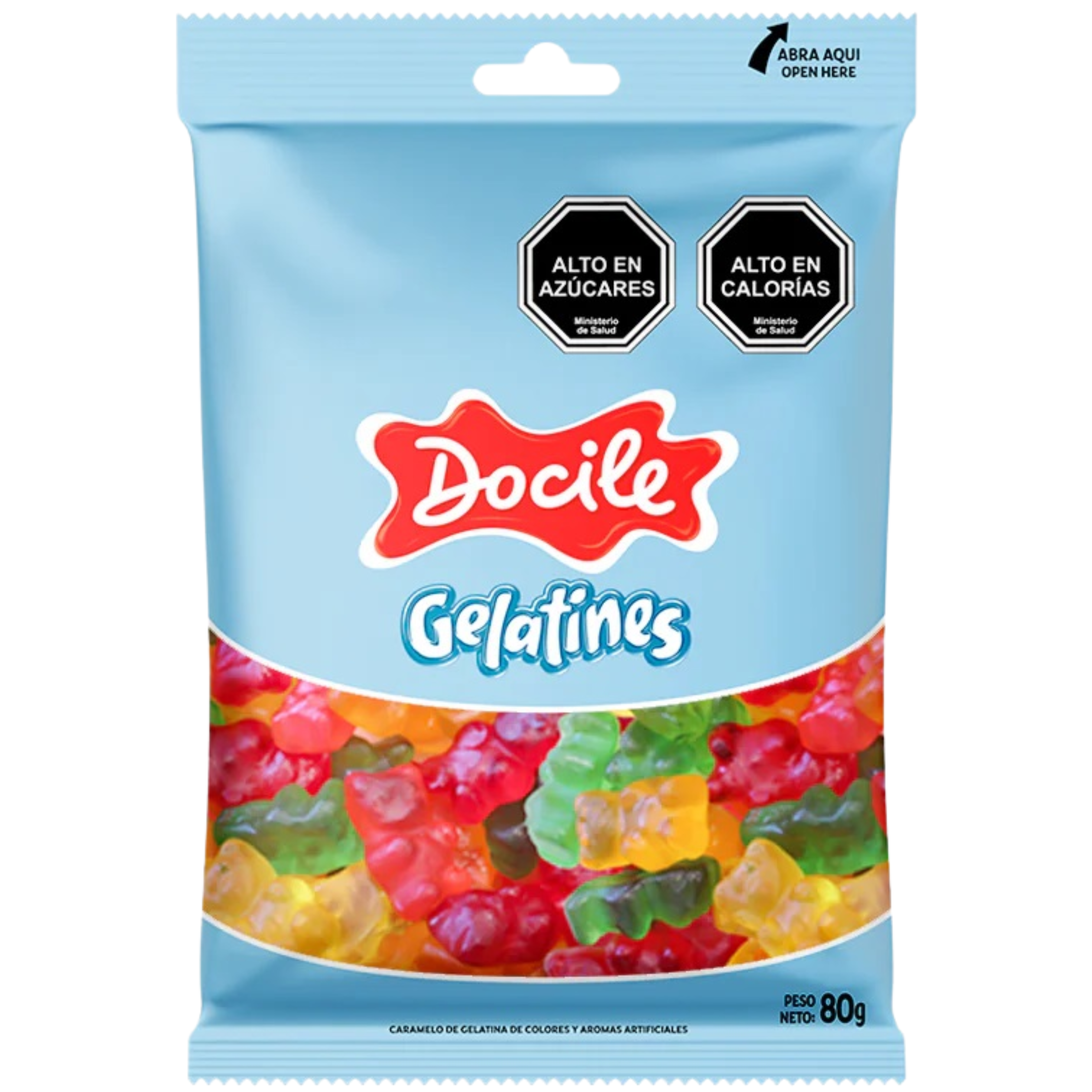 DOCILE FRUIT COLOUR FLAVOUR GELATINES 80G