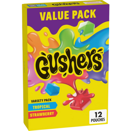 GUSHERS FRUIT FLAVORED SNACKS, STRAWBERRY AND TROPICAL FLAVORS 12X22.6G