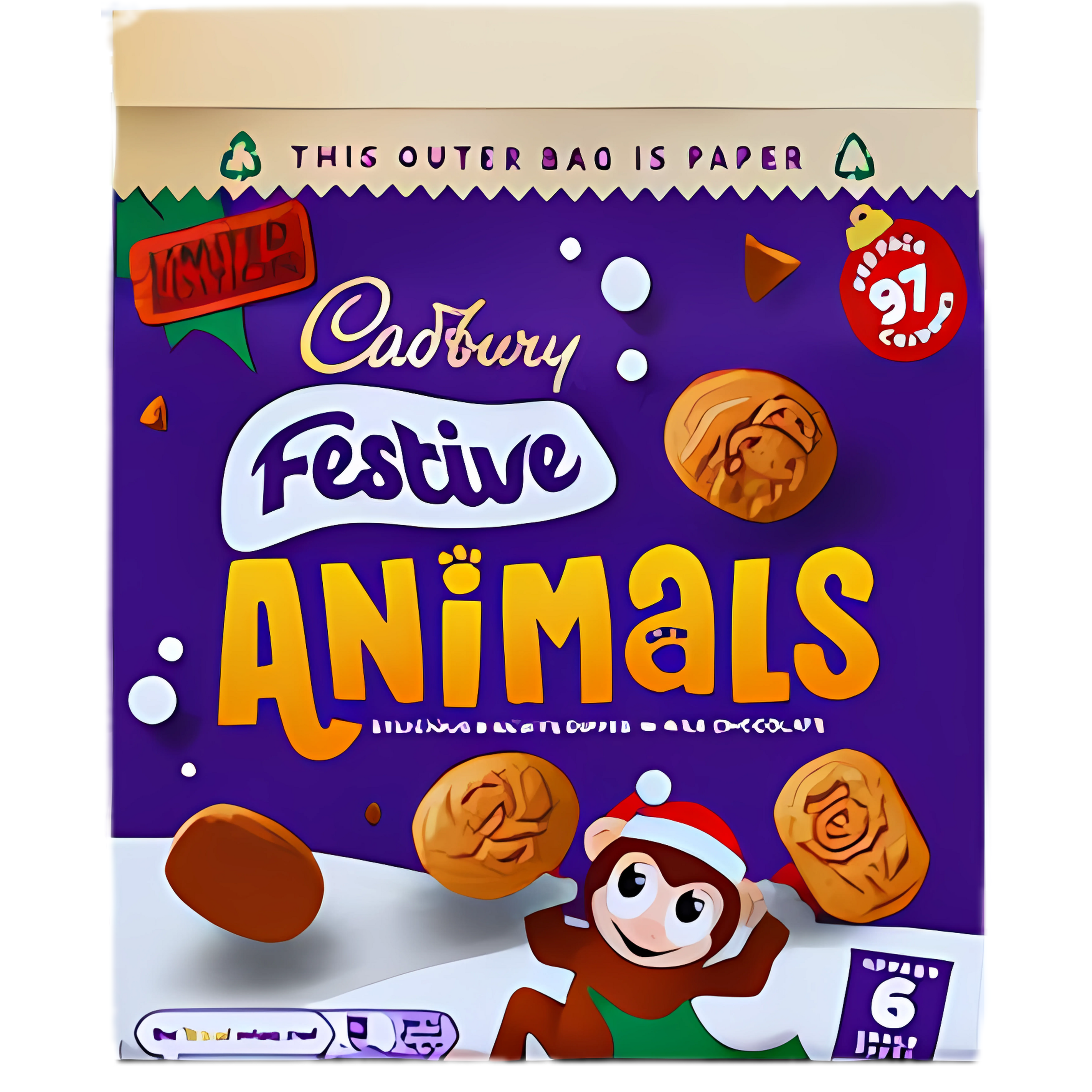 CADBURY FESTIVE ANIMALS BISCUITS DIPPED IN MILK CHOCOLATE 6X19.9G