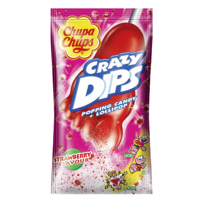 CHUPA CHUPS CRAZY DIPS POPPING CANDY STRAWBERRY FLAVOUR 14G