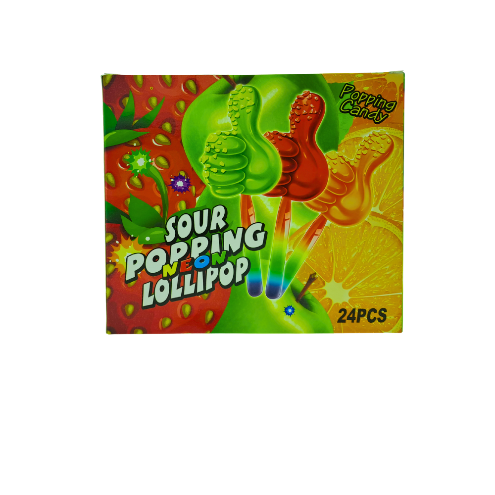 Popping Candy Sour Neon Lollipop 24x10g