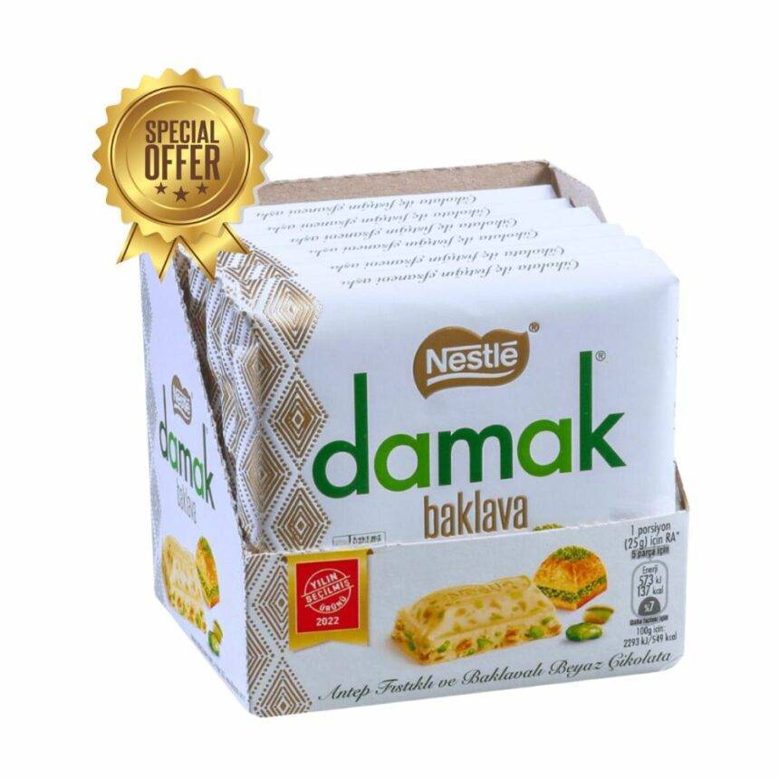 Nestlé Damak White Chocolate With Turkish Pistachios And Baklava 6x60g